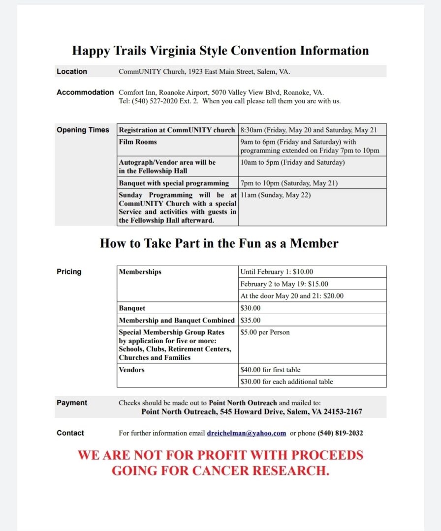 Happy Trails Virginia Style Convention Information